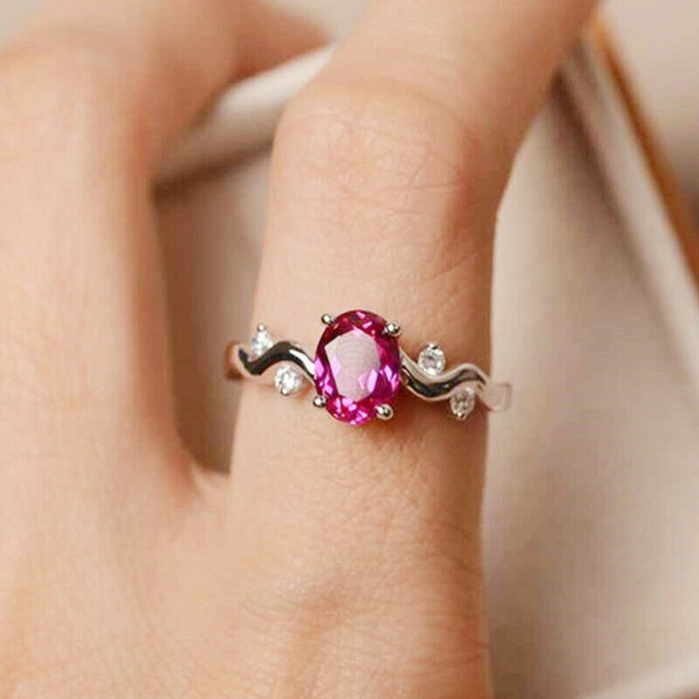 Charm 925 Silver Oval Cut Ruby Ring New - Picture 3 of 5